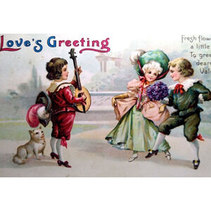 Valentine Love Postcard Unsigned Ellen Clapsaddle Victorian 1834 Lute Guitar Dog